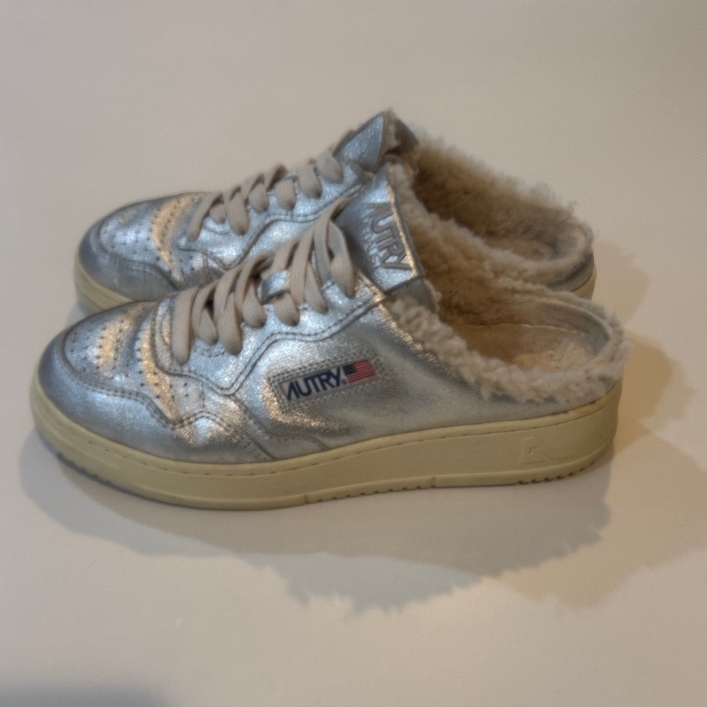 Women’s Silver Shearling-Lined Slip-On Sneakers